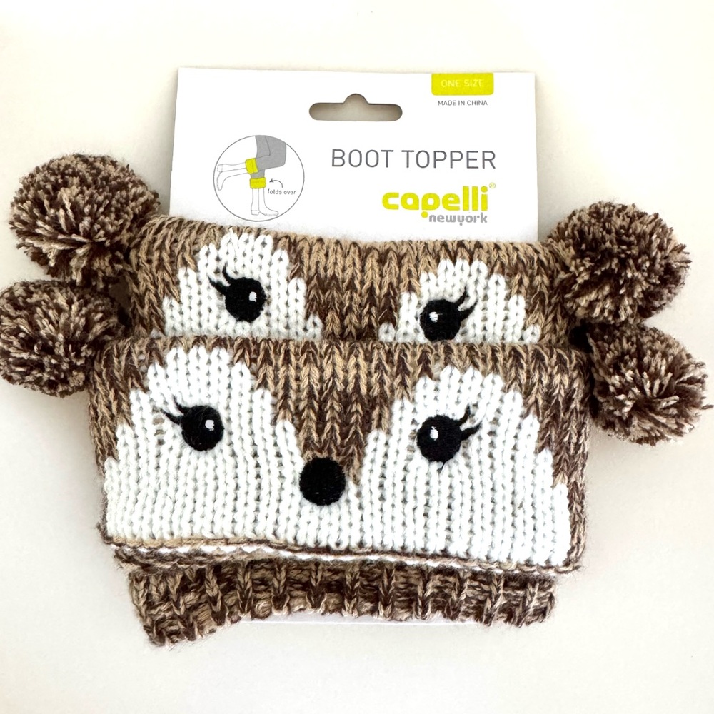 Capelli New York Knit Fox Boot Toppers with Pom Pom Ears – One Size NWT